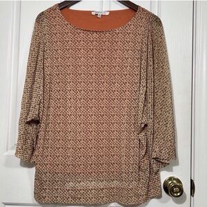 Rose + Olive Abstract Print Blouse With Cami Liner Size M Autumn Orange/Ivory